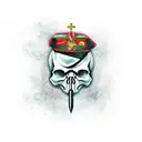 skull with green beret and PPCLI badge, commando dagger tattoo design idea