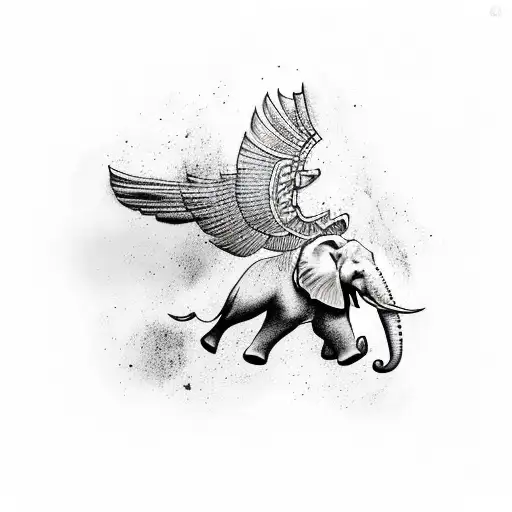 A tattoo design of an elephant flying with wings, representing the Brazilian Air Force and its strength tattoo design idea