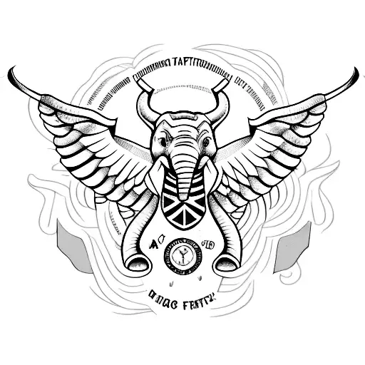 A tattoo design of an elephant flying with wings, representing the Brazilian Air Force and its strength tattoo design idea