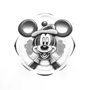 Mickey Mouse ears, shamrock, baseball, football, surrounding a curling stone tattoo design idea