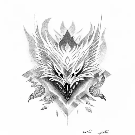 Phoenix with lone wolf  tattoo design idea