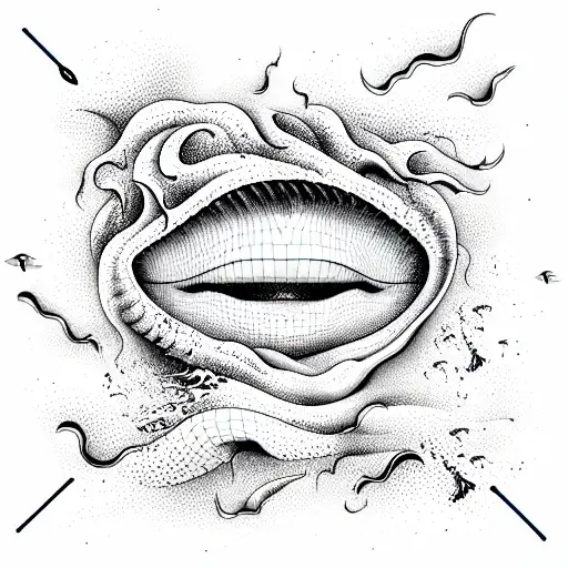 dangerous, ocean waves, psychotic, shading on one side, 3d, hypnotic tattoo design idea