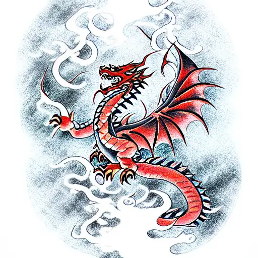 flames behind a dragon tattoo design idea