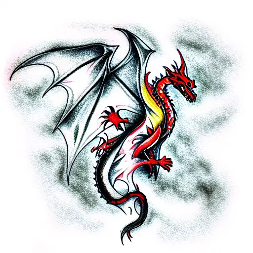 flames behind a dragon tattoo design idea