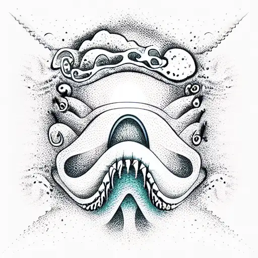 dangerous, ocean waves, psychotic, shading on one side, 3d, hypnotic tattoo design idea