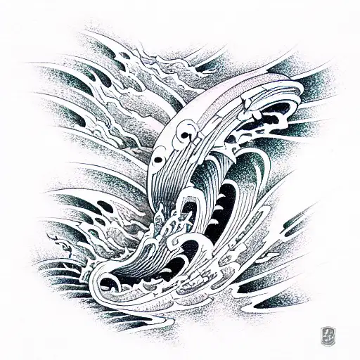 dangerous,ocean waves, psychotic, shading on one side, 3d, hypnotic tattoo design idea