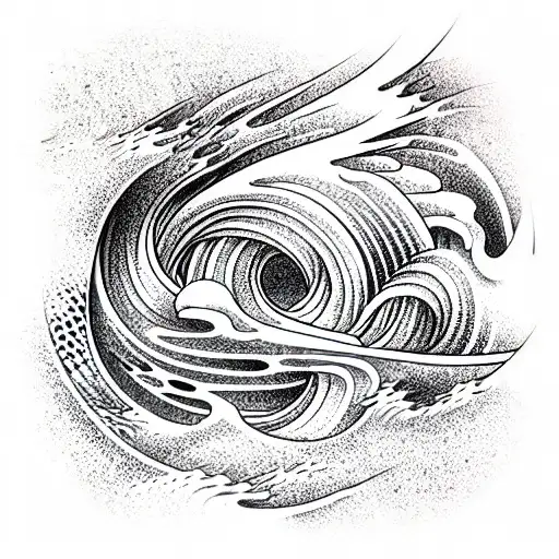sleeve,ocean waves, psychotic, shading on one side, 3d, hypnotic tattoo design idea