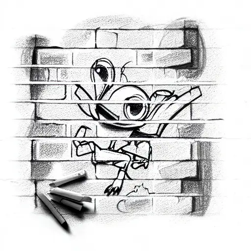 graffiti on brick wall, spells Bug jr2 tattoo design idea