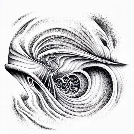 dangerous, ocean waves, psychotic, shading on one side, 3d, hypnotic tattoo design idea