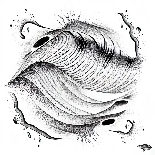 sleeve,ocean waves, psychotic, shading on one side, 3d, hypnotic tattoo design idea