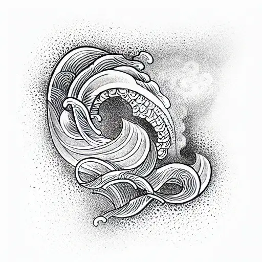 sleeve,ocean waves, psychotic, shading on one side, 3d, hypnotic tattoo design idea