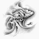 dangerous, ocean waves, psychotic, shading on one side, 3d, hypnotic tattoo design idea