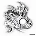 dangerous, ocean waves, psychotic, shading on one side, 3d, hypnotic tattoo design idea