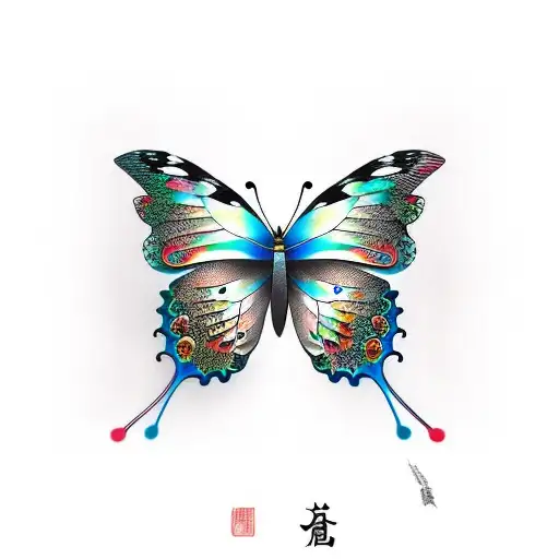 "butterfly flying" "one wing colour" "one wing black" "3D" tattoo design idea
