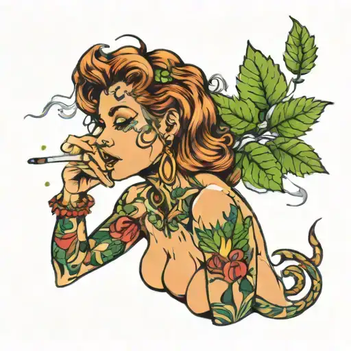 female leo smoking weed tattoo design idea
