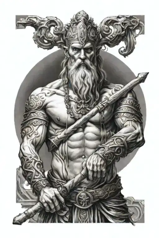 Slavic god Veles with a staff intertwined tattoo design idea