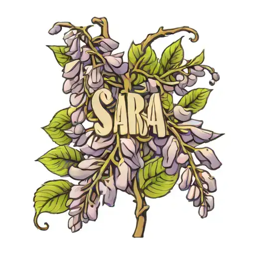 wisteria with the name Sara affixed to the stem tattoo design idea