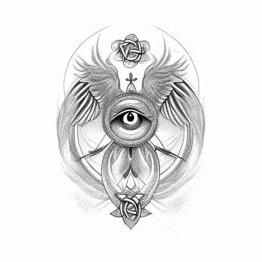 a combination of a phoenix rising, a Celtic dara knot, a lotus and the eye of horus tattoo design idea