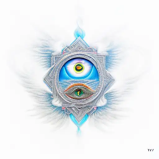 a combination of a phoenix rising, a data knot, a lotus and the evil eye tattoo design idea