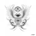 a combination of a phoenix rising, a Celtic dara knot, a lotus and the eye of horus tattoo design idea