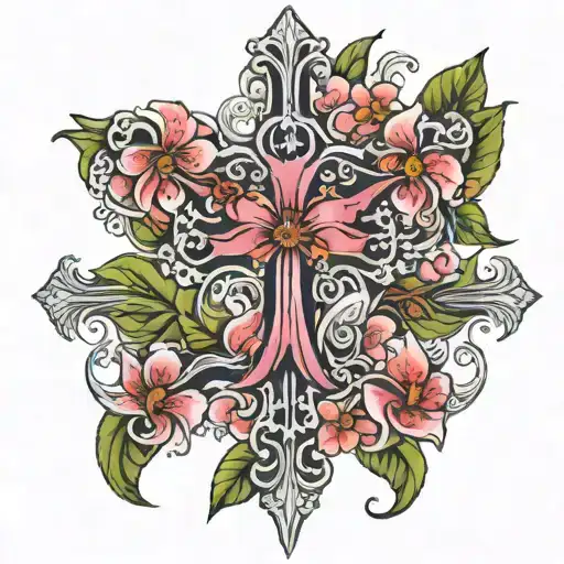 the Cross of Lorraine made out of an orchid tree tattoo design idea