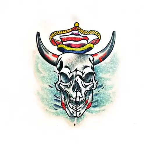 western style steer skull tattoo design idea