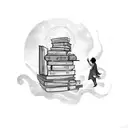 A moonlit library with books floating in the air tattoo design idea