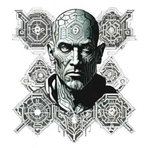 face of a man thinking about providing for his family, loving his wife, protecting his children and growing old tattoo design idea