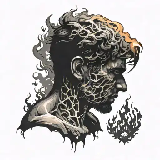 a silhouette of a man in burning on the inside  tattoo design idea
