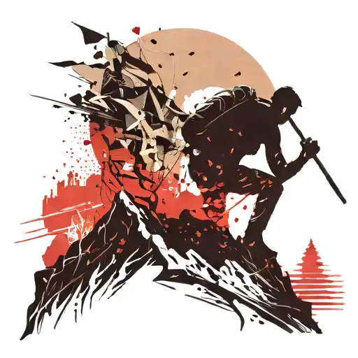 a Silhouette Of A man climbing Mountain Peak With A Sunset In The Background tattoo design idea