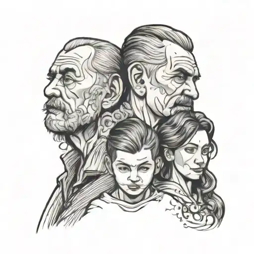 face of a man thinking about providing for his family, loving his wife, protecting his children and growing old  tattoo design idea