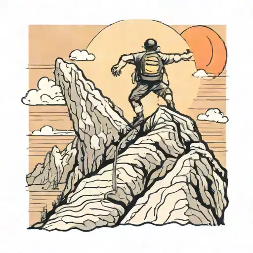 A man struggling to climb up Mountain With A Sunset In The Background tattoo design idea