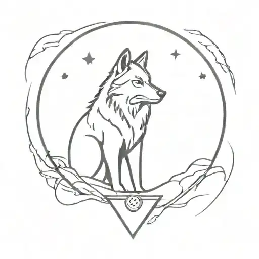 A minimalist tattoo of a wolf howling at the moon with a shield incorporated into the design, symbolizing protection and connection to nature tattoo design idea