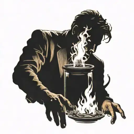 a silhouette of a man in front of an eternal flame tattoo design idea