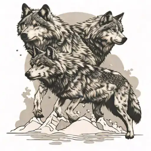A wolf pack running through a snowy mountain landscape, representing the loyalty and unity found within a family unit tattoo design idea