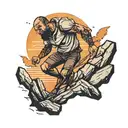 A man struggling to climb Mountain With A Sunset In The Background tattoo design idea