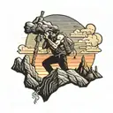A man struggling to climb Mountain With A Sunset In The Background tattoo design idea
