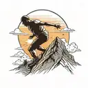 A man struggling to climb up Mountain With A Sunset In The Background tattoo design idea