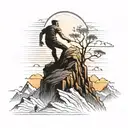 A man struggling to climb up Mountain With A Sunset In The Background tattoo design idea
