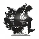 a silhouette of a man in front of an eternal flame tattoo design idea