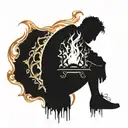 a silhouette of a man in front of an eternal flame tattoo design idea