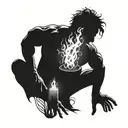 a silhouette of a man in front of an eternal flame tattoo design idea