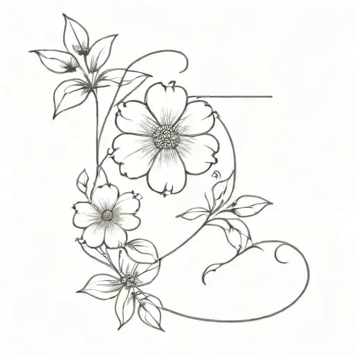 A minimalist design featuring the birth flowers of November, March, April, and June intertwined to represent the client's family and faith tattoo design idea