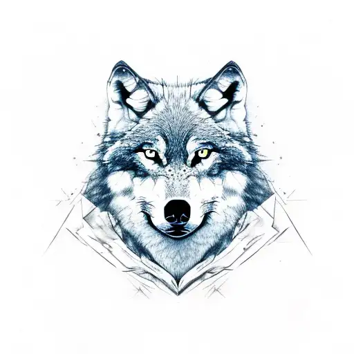 Wolf face with half of the face torn off tattoo design idea