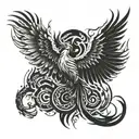 A phoenix rising from pixelated flames, symbolizing the student's passion for gaming and the transformative power of metal music tattoo design idea