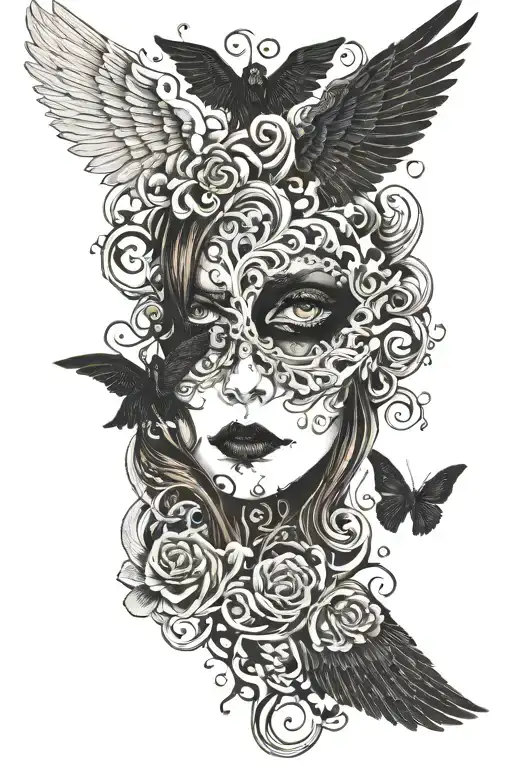 wings and eyes tattoo design idea