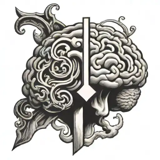 a pause symbol (the 2 rectangles) which is inclosed into 2 halves of a brain tattoo design idea