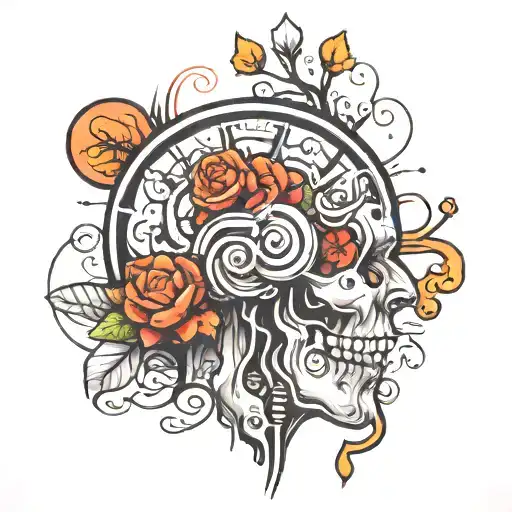 pause button in a brain  tattoo design idea