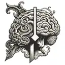 a pause symbol (the 2 rectangles) which is inclosed into 2 halves of a brain tattoo design idea