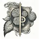 a pause symbol (the 2 rectangles) which is inclosed into 2 halves of a brain tattoo design idea
